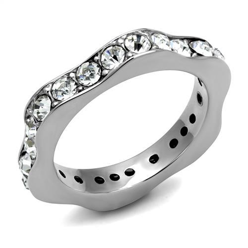 JCE3106 High polished (no plating) Stainless Steel Ring with Top Grade Crystal in Clear