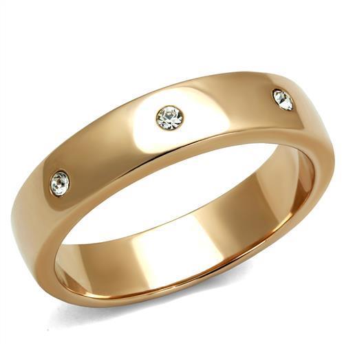 JCE3107 IP Rose Gold(Ion Plating) Stainless Steel Ring with Top Grade Crystal in Clear