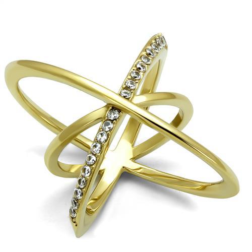 JCE3109 IP Gold(Ion Plating) Stainless Steel Ring with AAA Grade CZ in Clear