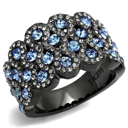 JCE3111 IP Light Black (IP Gun) Stainless Steel Ring with Top Grade Crystal in Light Sapphire