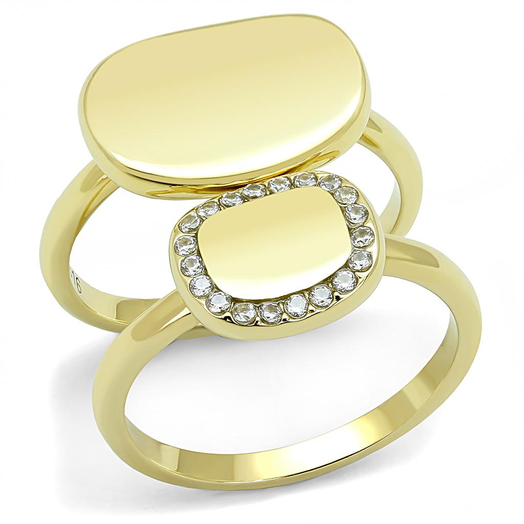 JCE3121 IP Gold(Ion Plating) Stainless Steel Ring with AAA Grade CZ in Clear