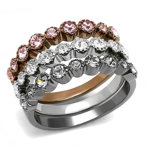 JCE3136 IP Light Black & IP Light coffee Stainless Steel Ring with Top Grade Crystal in Multi Color