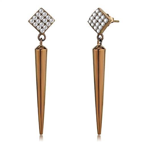 JCE3158 IP Coffee light Stainless Steel Earrings with AAA Grade CZ in Clear