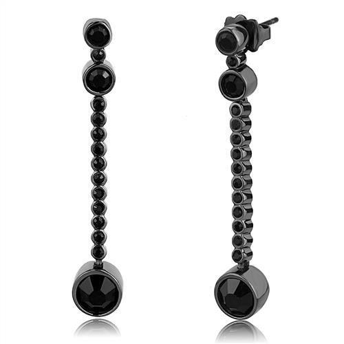 JCE3162 IP Light Black (IP Gun) Stainless Steel Earrings with Top Grade Crystal in Jet