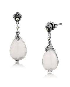 JCE3163 IP Light Black (IP Gun) Stainless Steel Earrings with Precious Stone PINK CRYSTAL in Light Rose