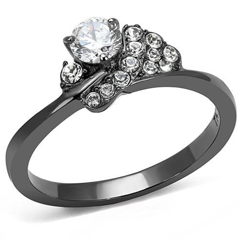 JCE3203 IP Light Black (IP Gun) Stainless Steel Ring with AAA Grade CZ in Clear
