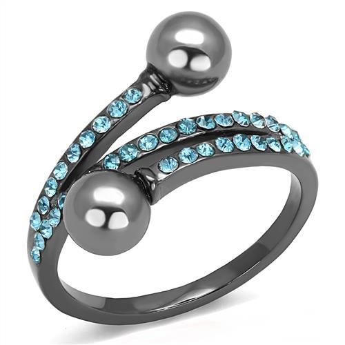 JCE3204 IP Light Black (IP Gun) Stainless Steel Ring with Synthetic Pearl in Gray