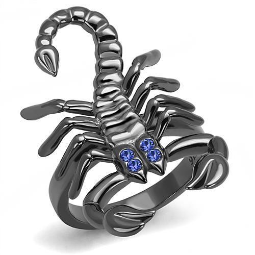 JCE3205 IP Light Black (IP Gun) Stainless Steel Ring with Top Grade Crystal in Sapphire