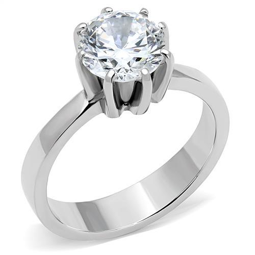JCE3208 High polished (no plating) Stainless Steel Ring with AAA Grade CZ in Clear