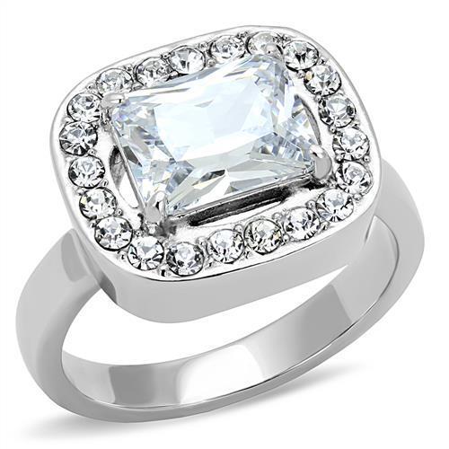 JCE3209 High polished (no plating) Stainless Steel Ring with AAA Grade CZ in Clear