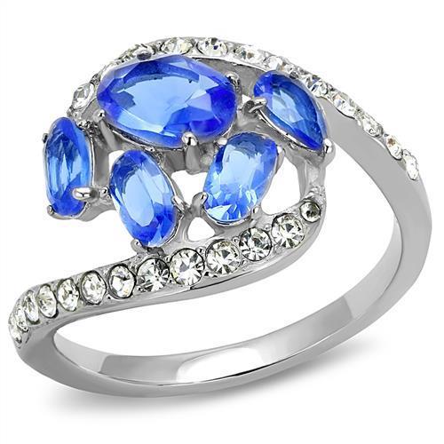 JCE3211 High polished (no plating) Stainless Steel Ring with Synthetic Synthetic Glass in Sapphire