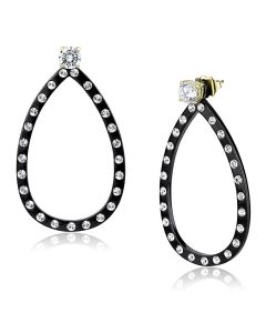 JCE3215 IP Gold+ IP Black (Ion Plating) Stainless Steel Earrings with AAA Grade CZ in Clear