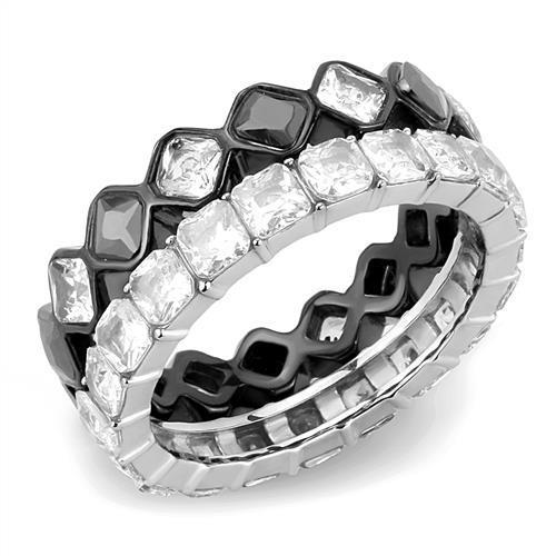 JCE3231 Two-Tone IP Black (Ion Plating) Stainless Steel Ring with AAA Grade CZ in Black Diamond