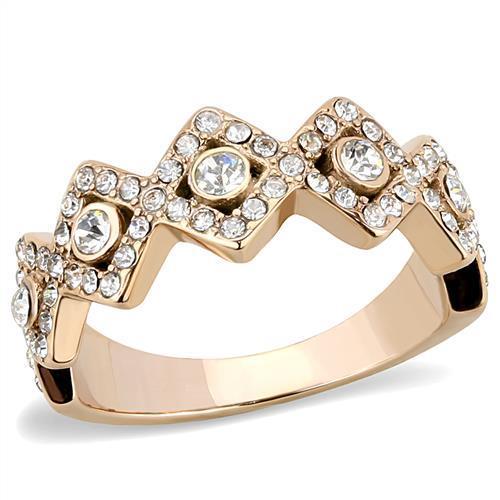 JCE3237 IP Rose Gold(Ion Plating) Stainless Steel Ring with Top Grade Crystal in Clear