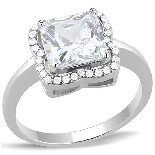 JCE3242 High polished (no plating) Stainless Steel Ring with AAA Grade CZ in Clear