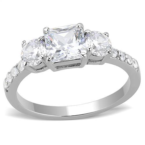 JCE3246 High polished (no plating) Stainless Steel Ring with AAA Grade CZ in Clear