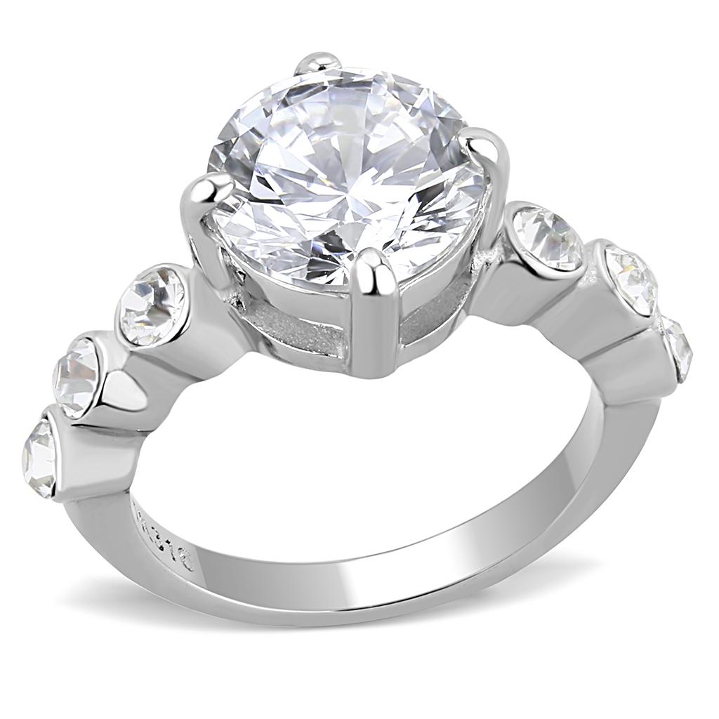 JCE3247 High polished (no plating) Stainless Steel Ring with AAA Grade CZ in Clear