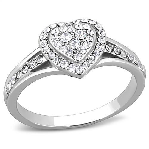 JCE3249 High polished (no plating) Stainless Steel Ring with Top Grade Crystal in Clear