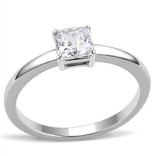 JCE3250 High polished (no plating) Stainless Steel Ring with AAA Grade CZ in Clear
