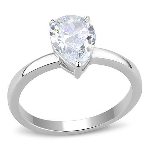 JCE3251 High polished (no plating) Stainless Steel Ring with AAA Grade CZ in Clear