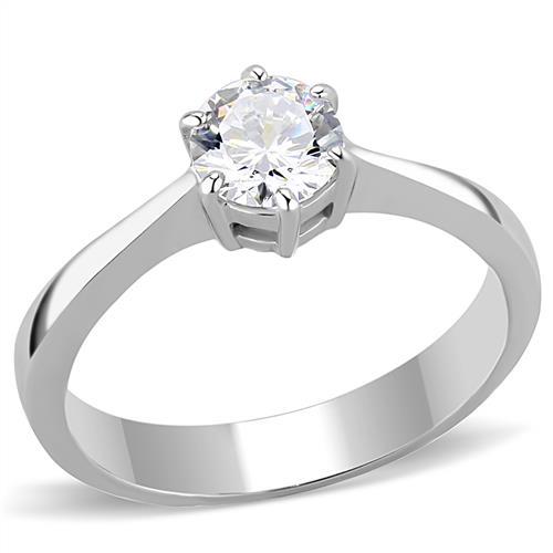 JCE3252 High polished (no plating) Stainless Steel Ring with AAA Grade CZ in Clear