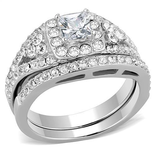 JCE3253 High polished (no plating) Stainless Steel Ring with AAA Grade CZ in Clear