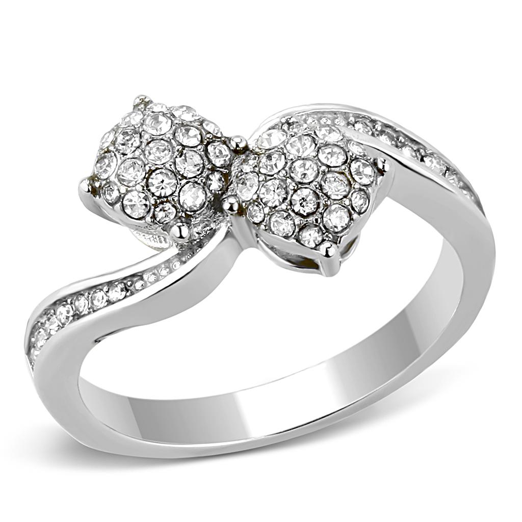 JCE3255 High polished (no plating) Stainless Steel Ring with Top Grade Crystal in Clear