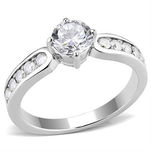 JCE3256 High polished (no plating) Stainless Steel Ring with AAA Grade CZ in Clear