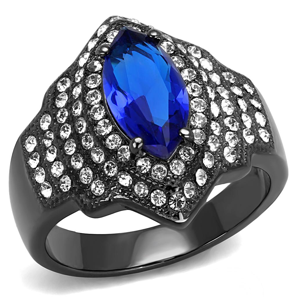 JCE3258 IP Light Black (IP Gun) Stainless Steel Ring with Synthetic Synthetic Glass in Sapphire