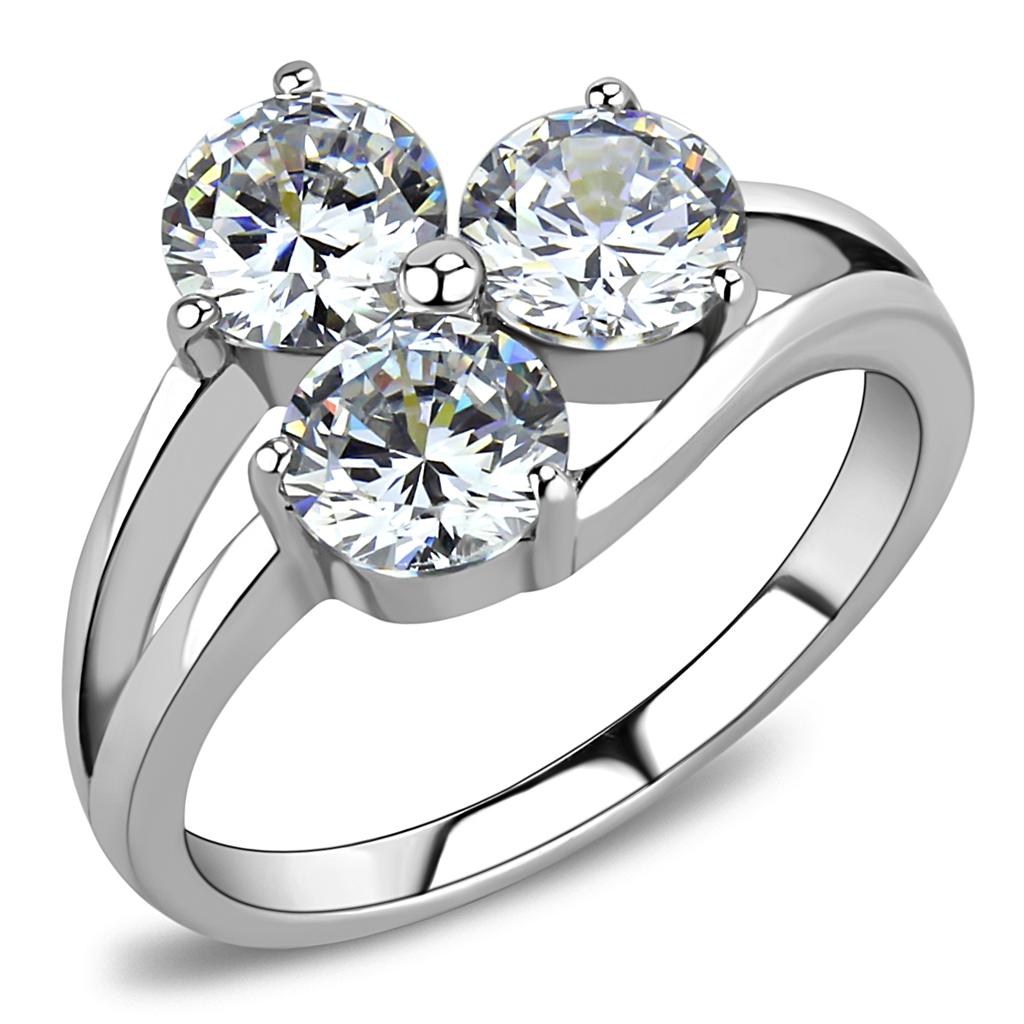 JCE3430 High polished (no plating) Stainless Steel Ring with AAA Grade CZ in Clear