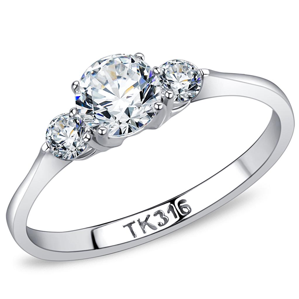 JCE3431 High polished (no plating) Stainless Steel Ring with AAA Grade CZ in Clear