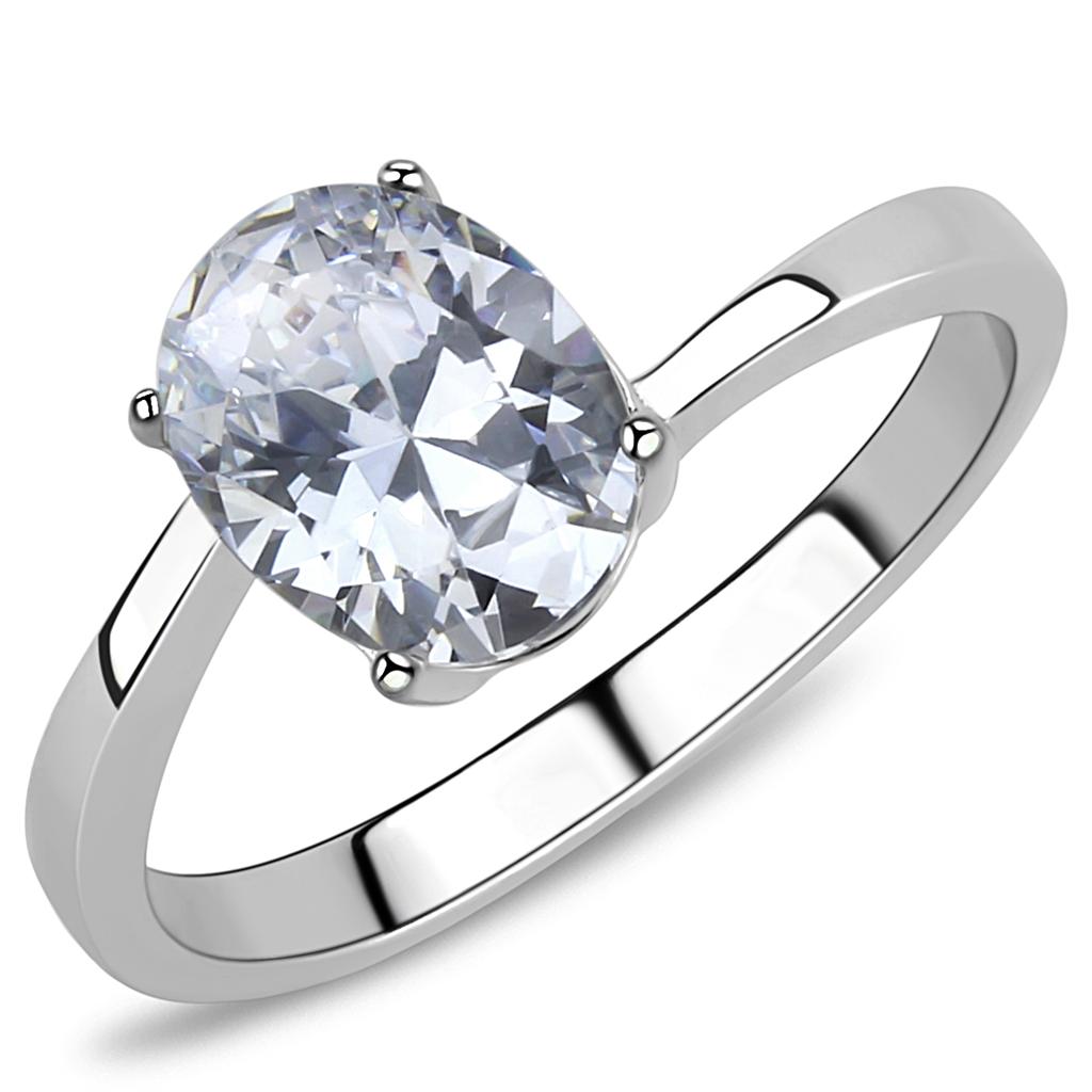 JCE3433 High polished (no plating) Stainless Steel Ring with AAA Grade CZ in Clear