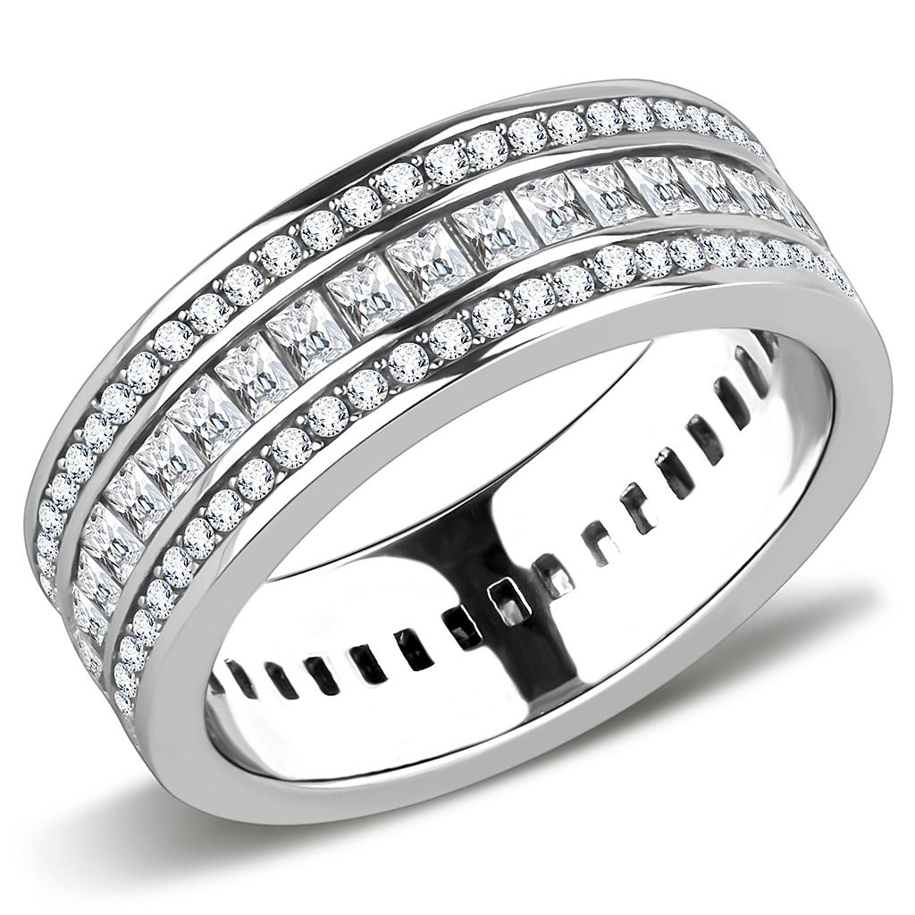 JCE3435 High polished (no plating) Stainless Steel Ring with AAA Grade CZ in Clear