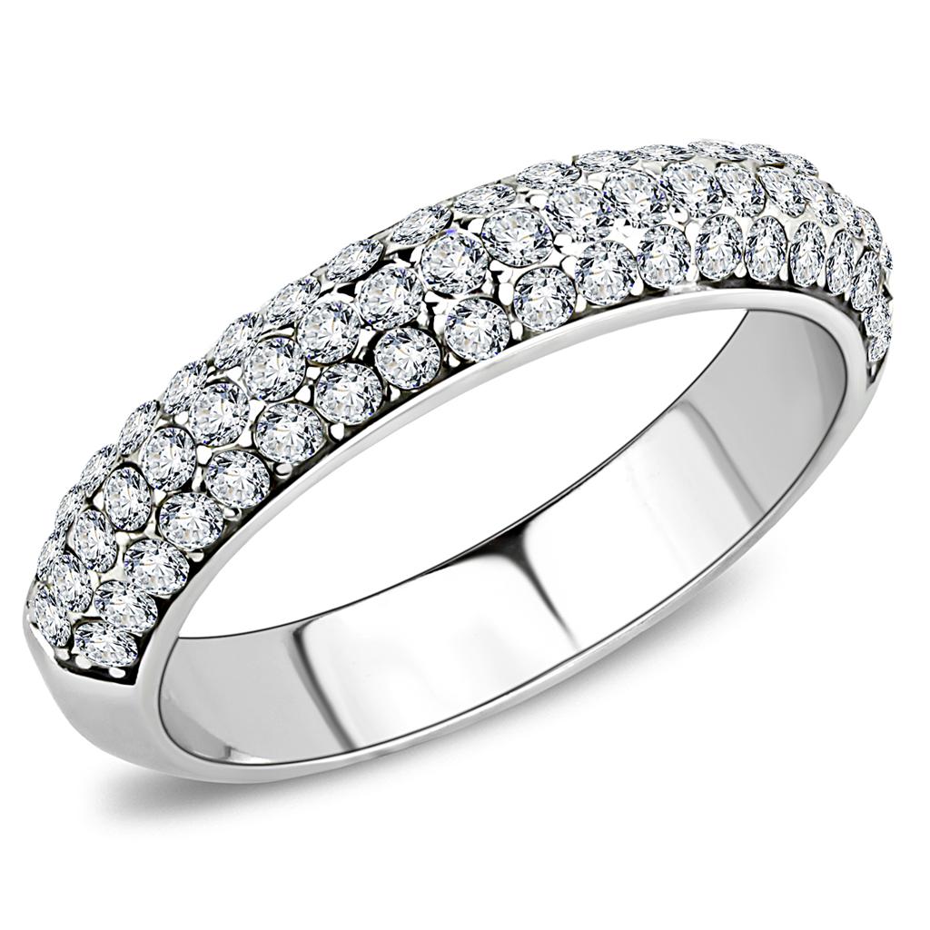 JCE3437 High polished (no plating) Stainless Steel Ring with Top Grade Crystal in Clear