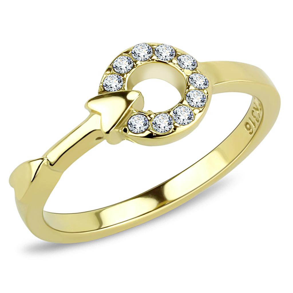 JCE3439 IP Gold(Ion Plating) Stainless Steel Ring with Top Grade Crystal in Clear