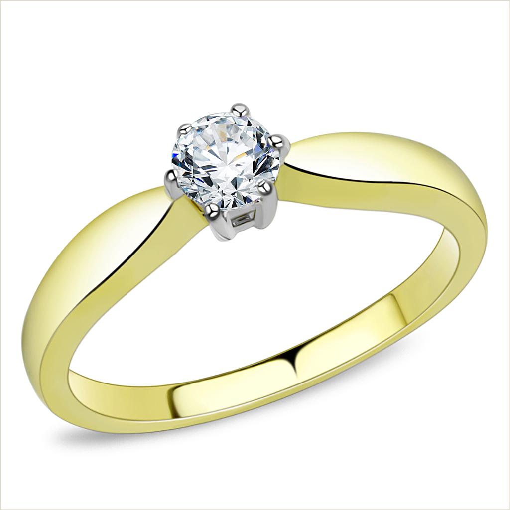 JCE3440 Two-Tone IP Gold (Ion Plating) Stainless Steel Ring with AAA Grade CZ in Clear