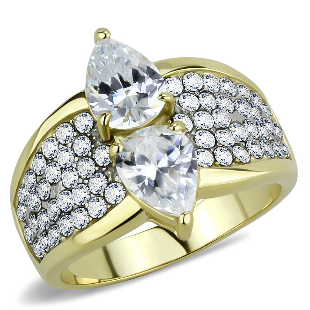 JCE3442 Two-Tone IP Gold (Ion Plating) Stainless Steel Ring with AAA Grade CZ in Clear