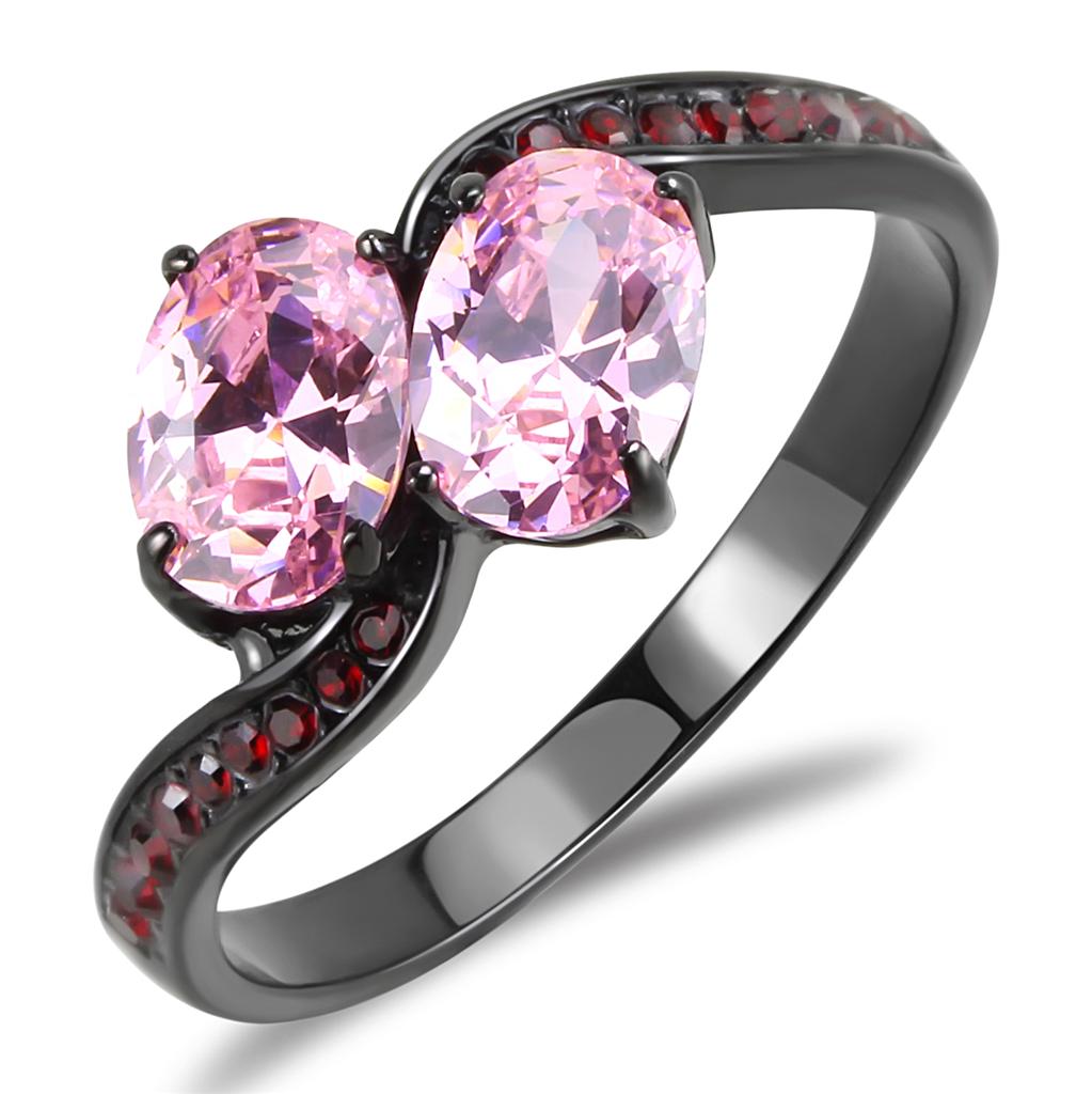 JCE3444 IP Black(Ion Plating) Stainless Steel Ring with AAA Grade CZ in Rose