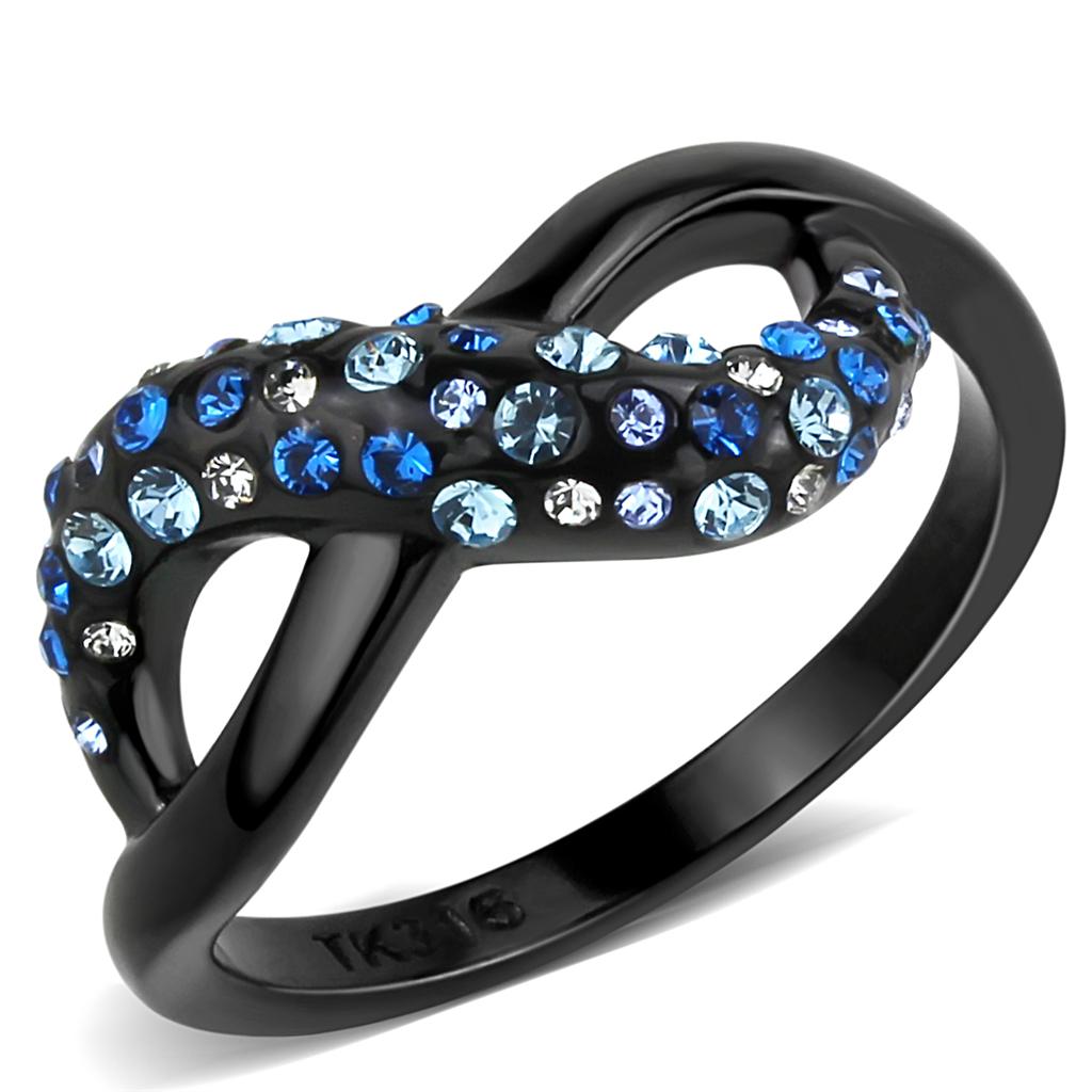 JCE3446 IP Black(Ion Plating) Stainless Steel Ring with Top Grade Crystal in Multi Color