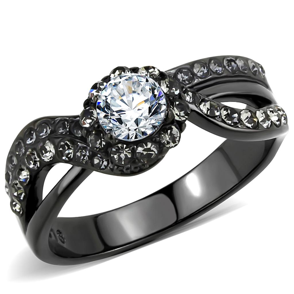 JCE3448 IP Light Black (IP Gun) Stainless Steel Ring with AAA Grade CZ in Clear
