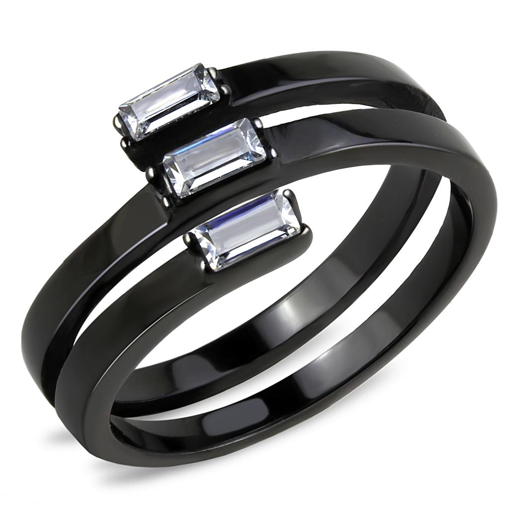 JCE3455 IP Black(Ion Plating) Stainless Steel Ring with AAA Grade CZ in Clear