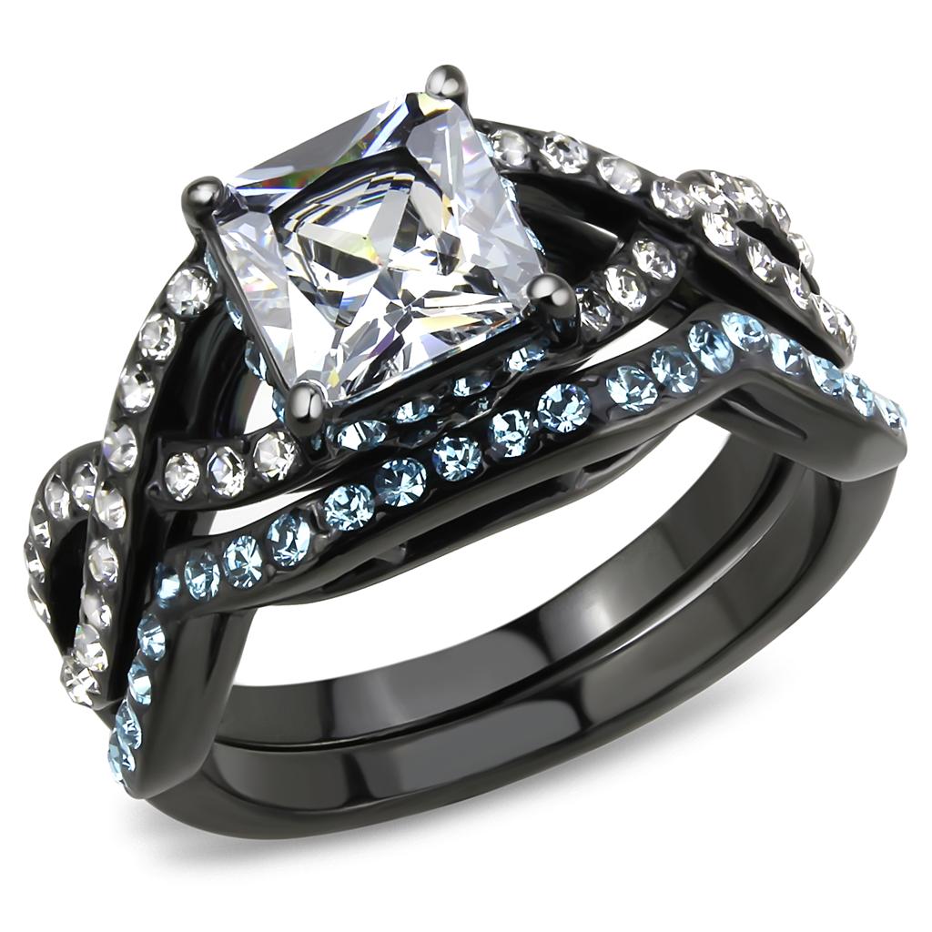JCE3457 IP Black(Ion Plating) Stainless Steel Ring with AAA Grade CZ in Clear
