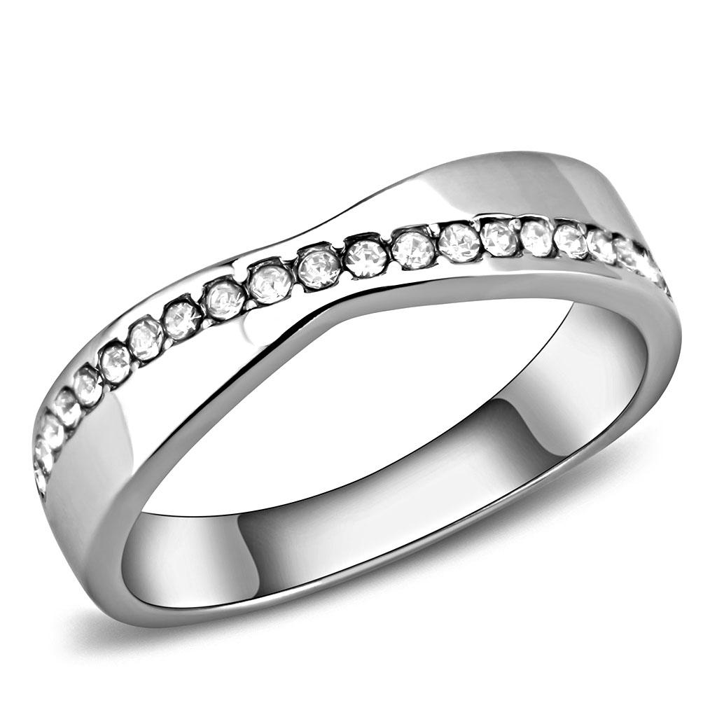 JCE3501 High polished (no plating) Stainless Steel Ring with Top Grade Crystal in Clear