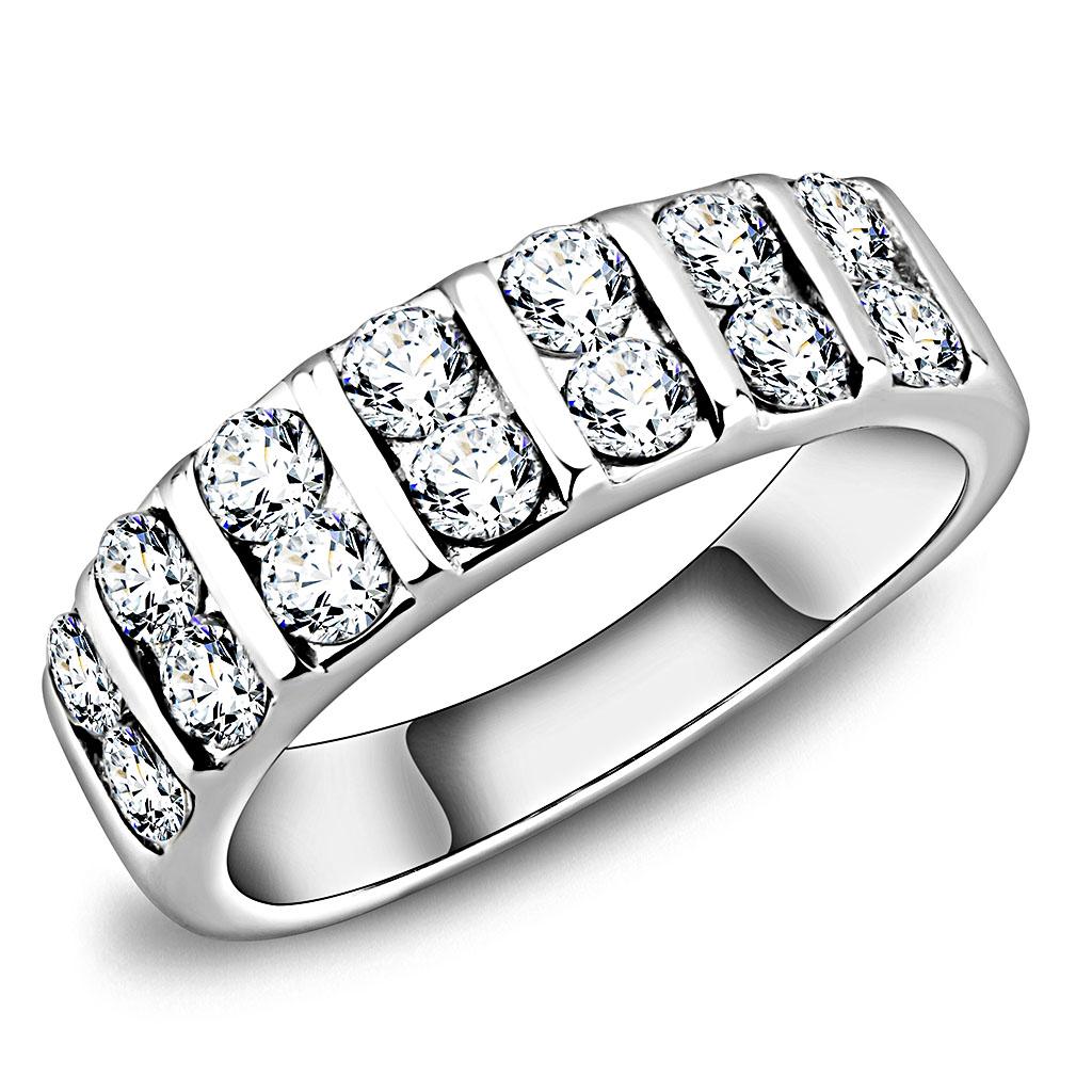 JCE3504 High polished (no plating) Stainless Steel Ring with AAA Grade CZ in Clear
