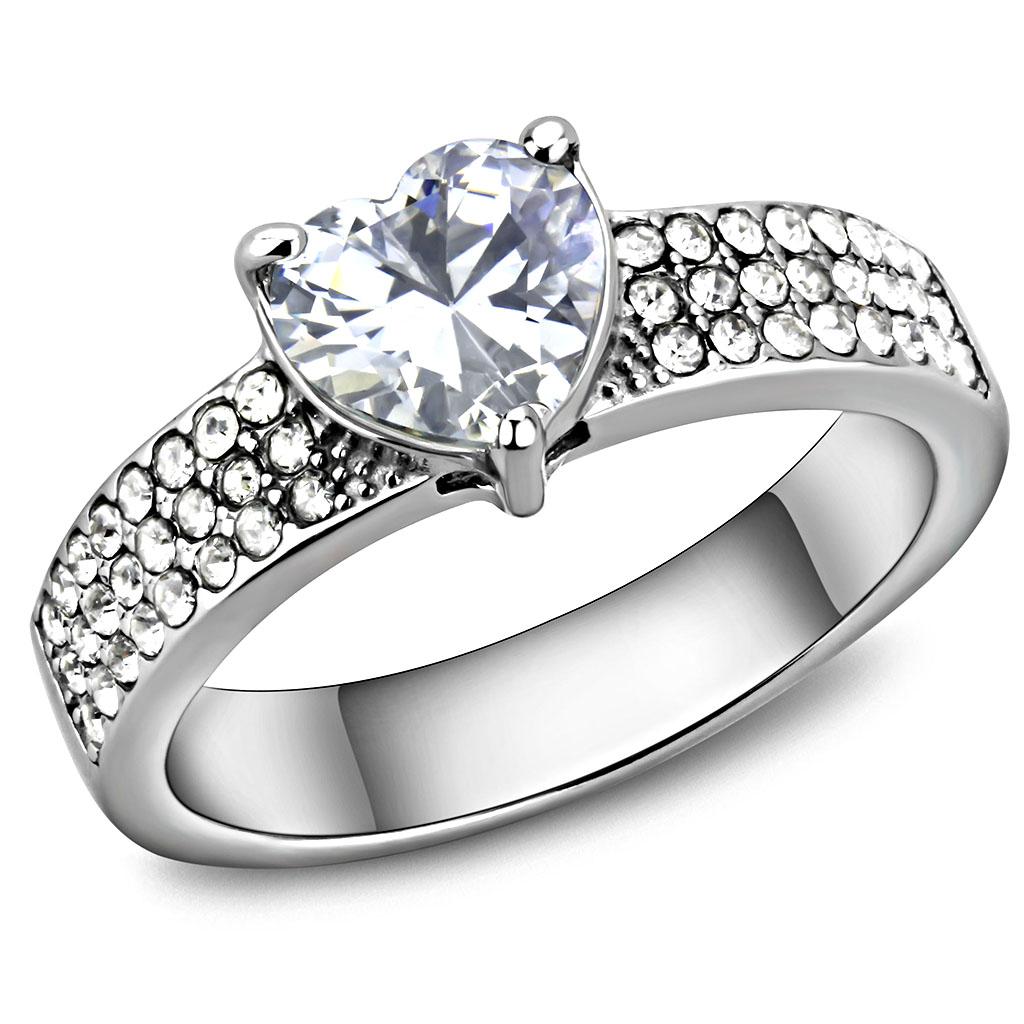 JCE3505 High polished (no plating) Stainless Steel Ring with AAA Grade CZ in Clear