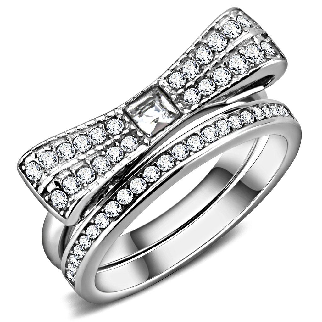 JCE3506 High polished (no plating) Stainless Steel Ring with Top Grade Crystal in Clear
