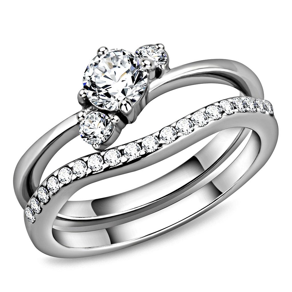 JCE3507 High polished (no plating) Stainless Steel Ring with AAA Grade CZ in Clear