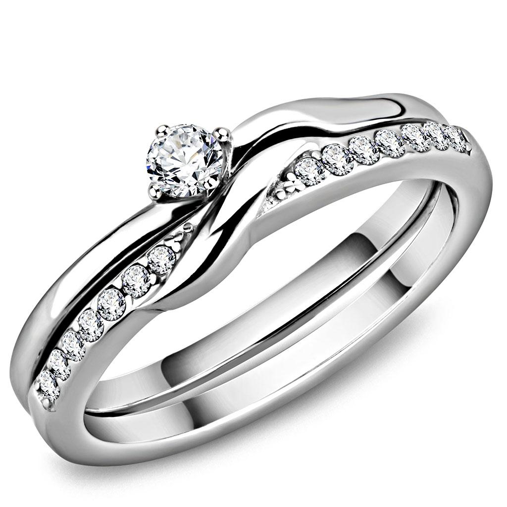 JCE3508 High polished (no plating) Stainless Steel Ring with AAA Grade CZ in Clear