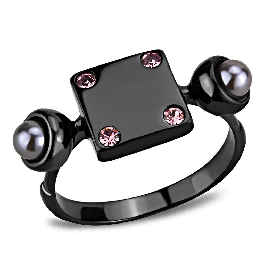 JCE3513 IP Light Black (IP Gun) Stainless Steel Ring with Synthetic Pearl in Gray