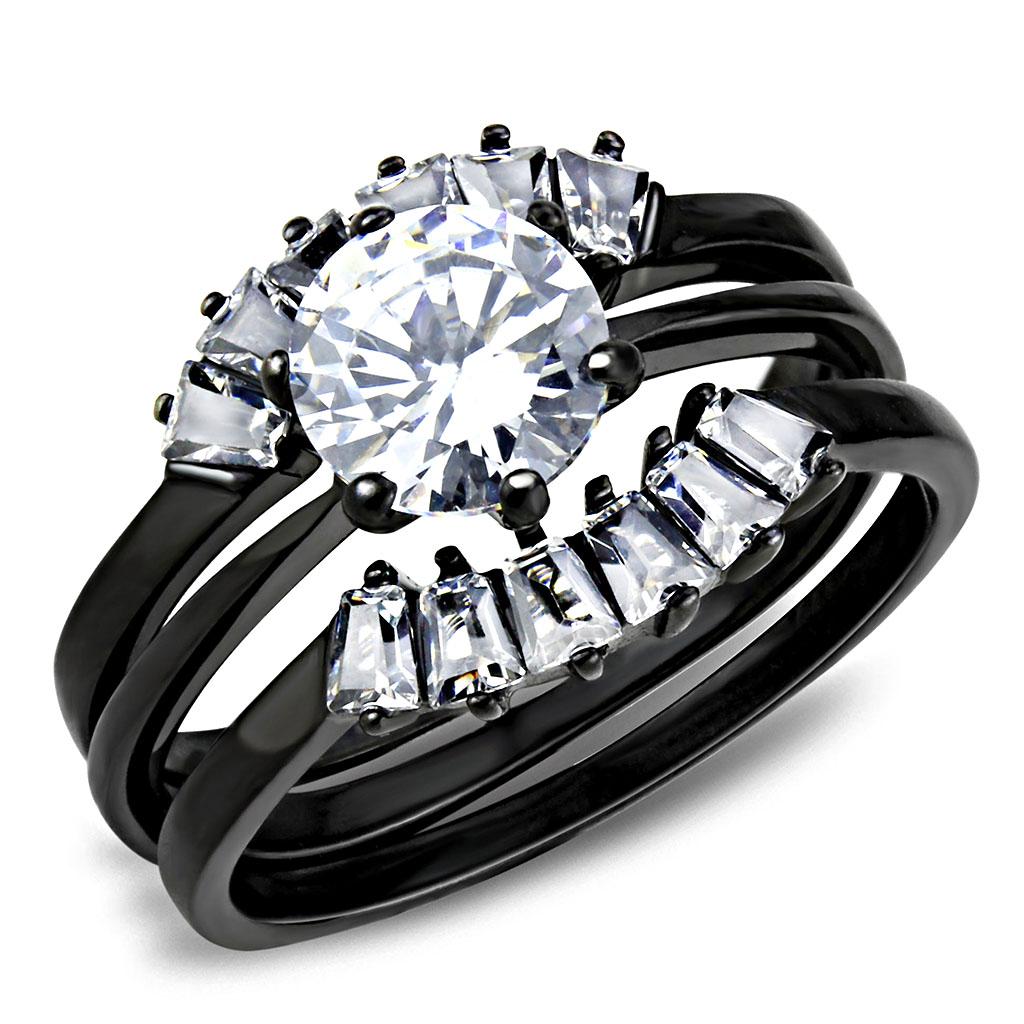 JCE3514 IP Black(Ion Plating) Stainless Steel Ring with AAA Grade CZ in Clear